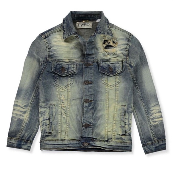 FRWD Boys Two Tone Distressed Denim Trucker Jacket size 4 - Picture 1 of 5
